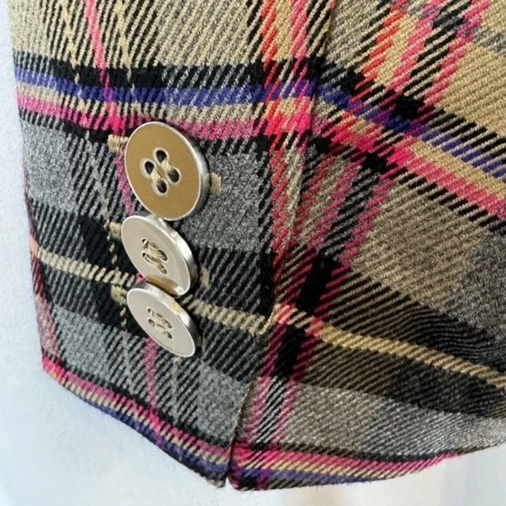 7th Ave Design Studio New York & Co Plaid Blazer Pink Tan Grey 10 Preppy 65-16 - Picture 11 of 14